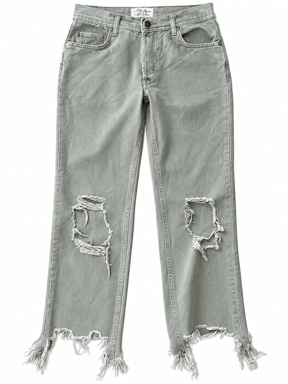 We The Free by Free People Raw Hem Distressed Straight Jeans Sage Size 24